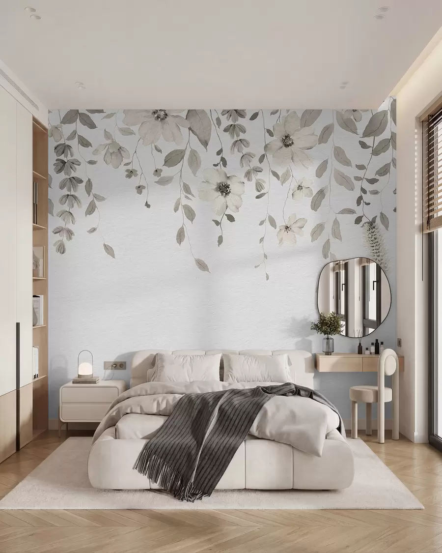 Papier peint Suspension de fleurs et de feuilles en aquarelle w03315v1