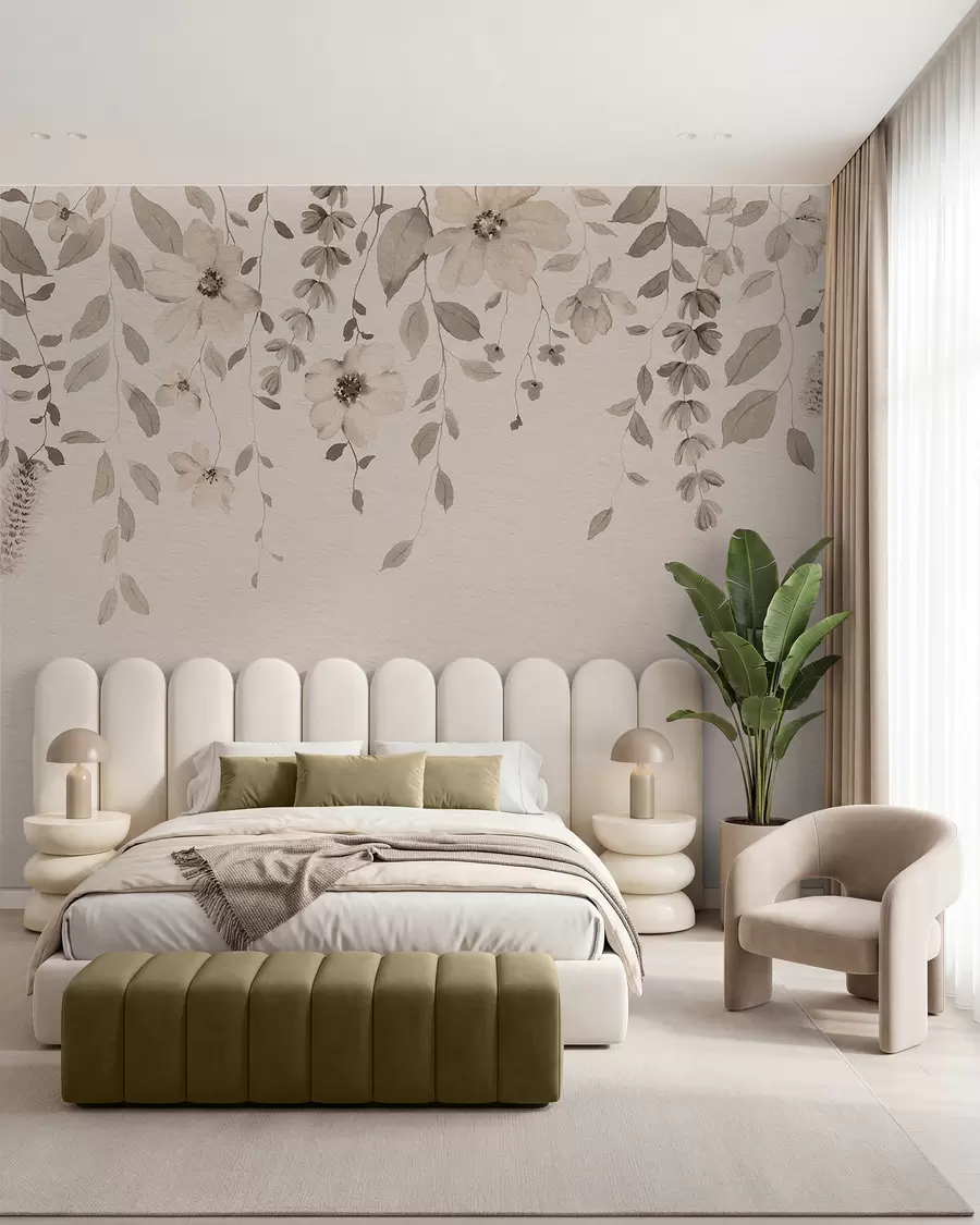 Papier peint Suspension de fleurs et de feuilles en aquarelle w03315v4