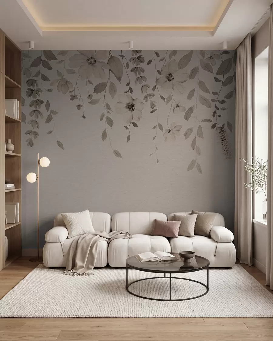 Papier peint Suspension de fleurs et de feuilles en aquarelle w03315v4