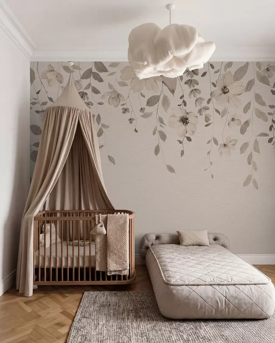 Papier peint Suspension de fleurs et de feuilles en aquarelle w03315v4
