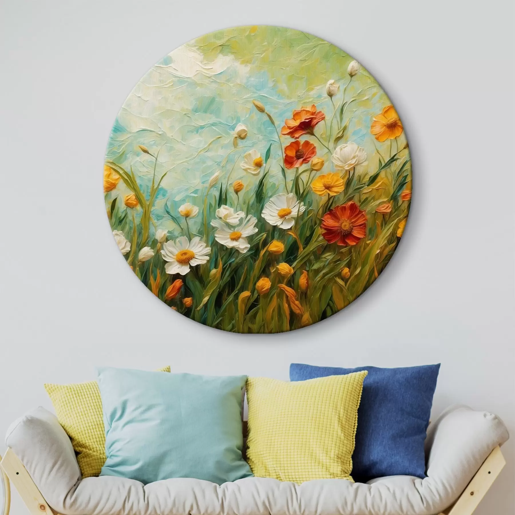 Tableau Champ de fleurs sur fond de ciel bleu abstrait r43100