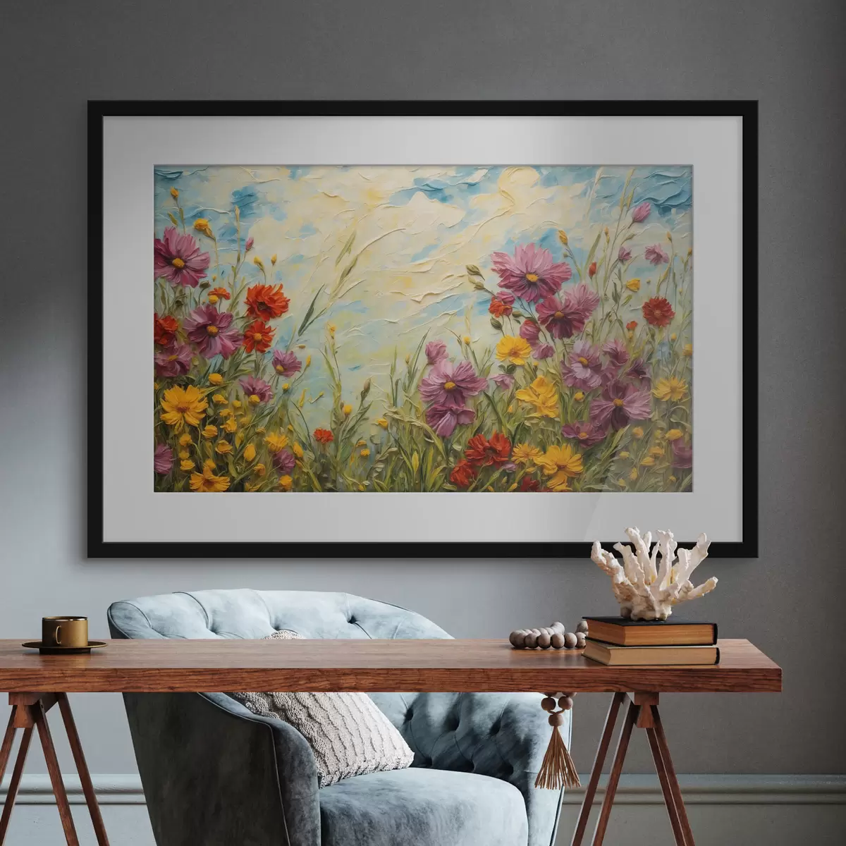 Poster Champ de fleurs en peinture à l'huile f43102
