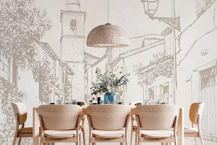 Papier peint Rue de la ville, belle architecture, bâtiments, Méditerranée, couleurs beiges w03346