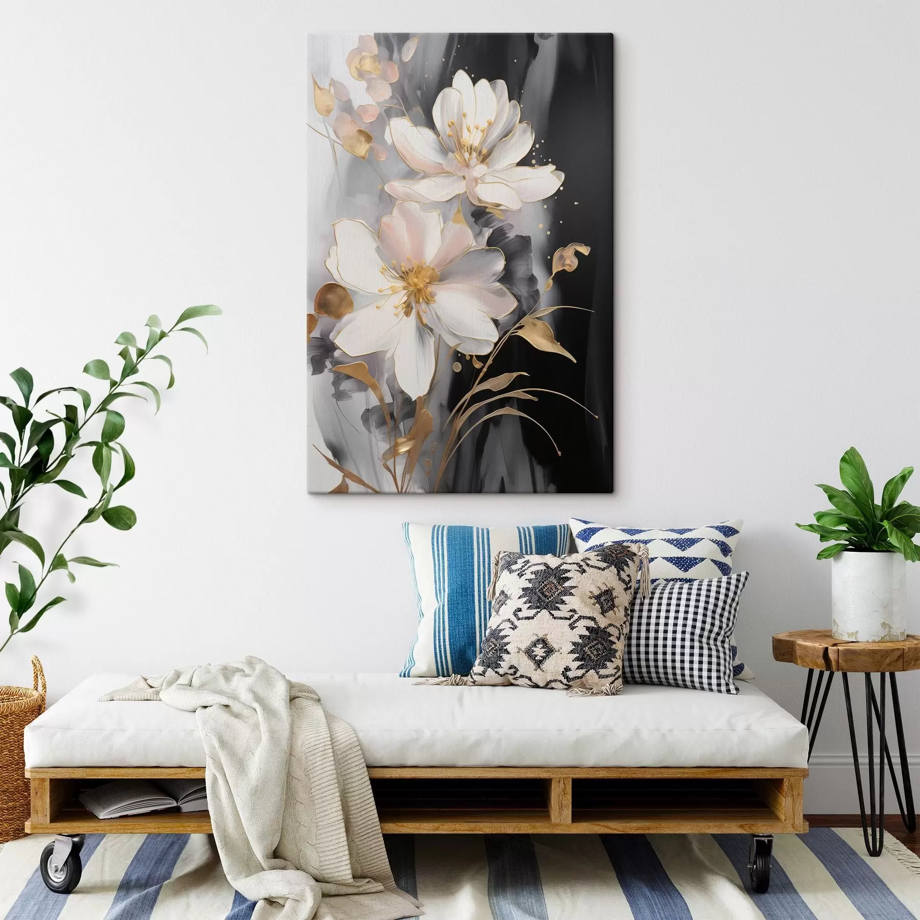 Tableau Fleurs abstraites sur fond sombre s43255