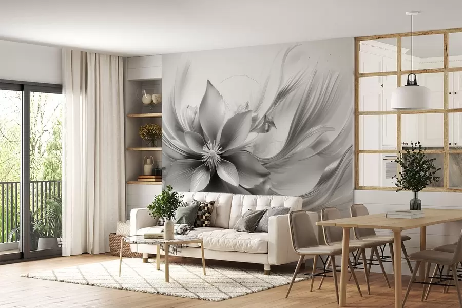 Papier peint Grande fleur abstraite en noir et blanc w08903v2