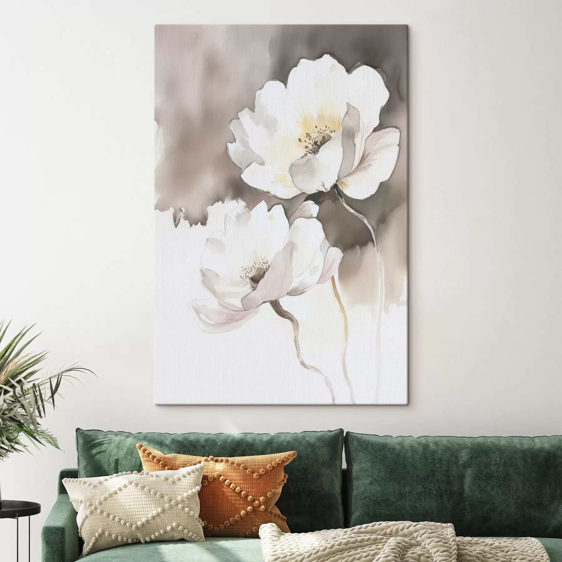 Papier peint Fleurs blanches sur fond brun dans le style de l'aquarelle s43297