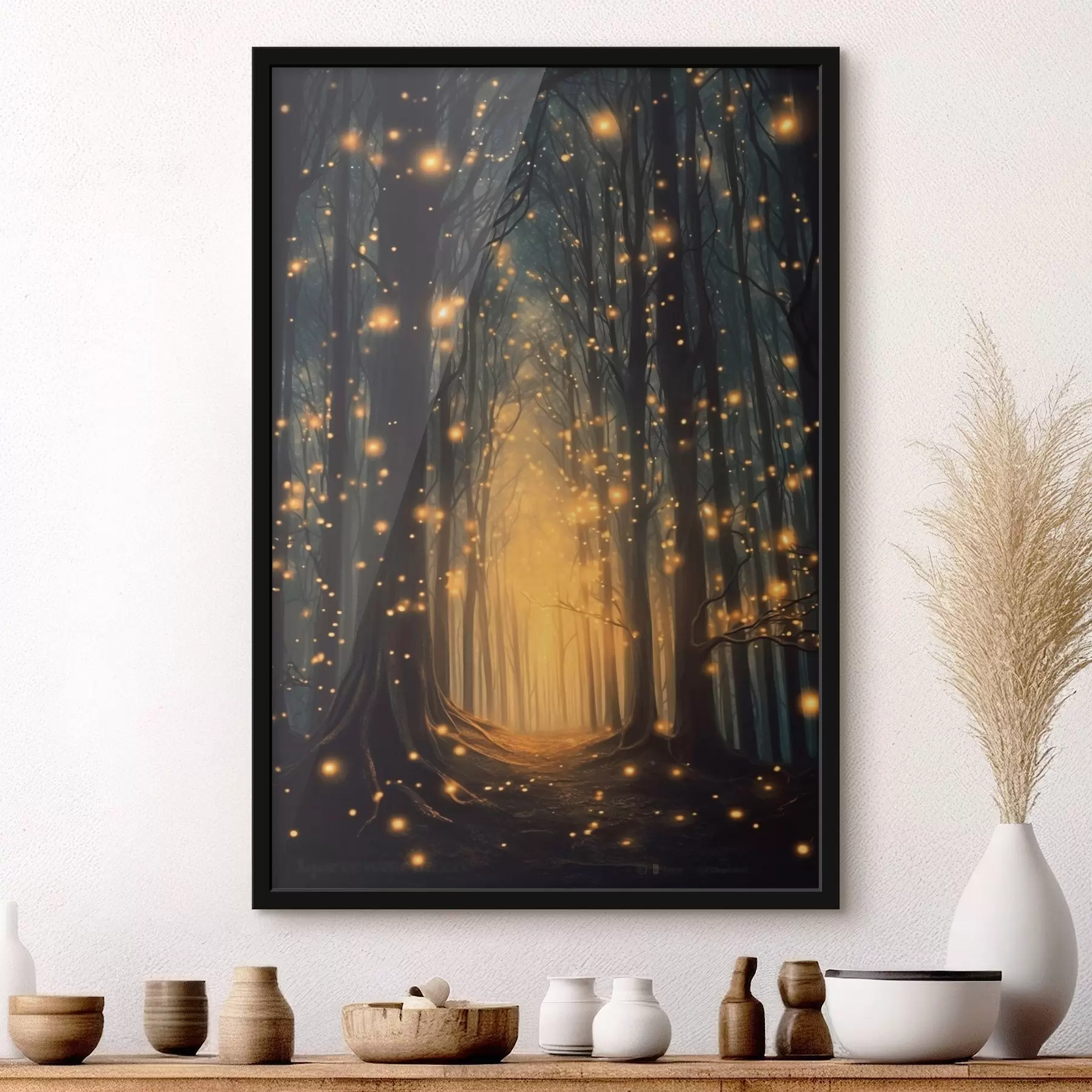 Tableau Forêt magique avec lucioles f43272