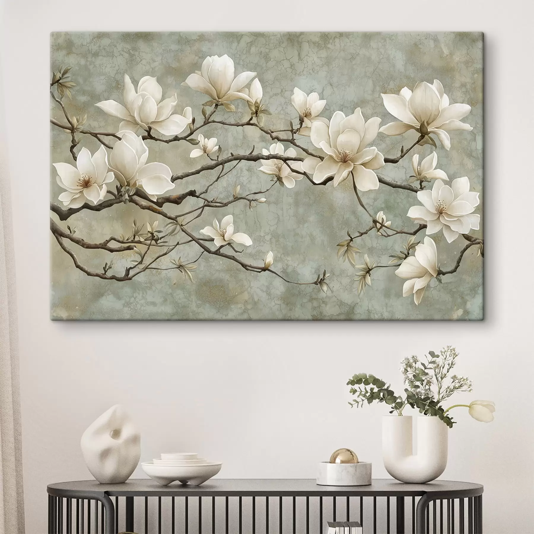 Tableau Branche de magnolia sur fond pastel grunge s43322