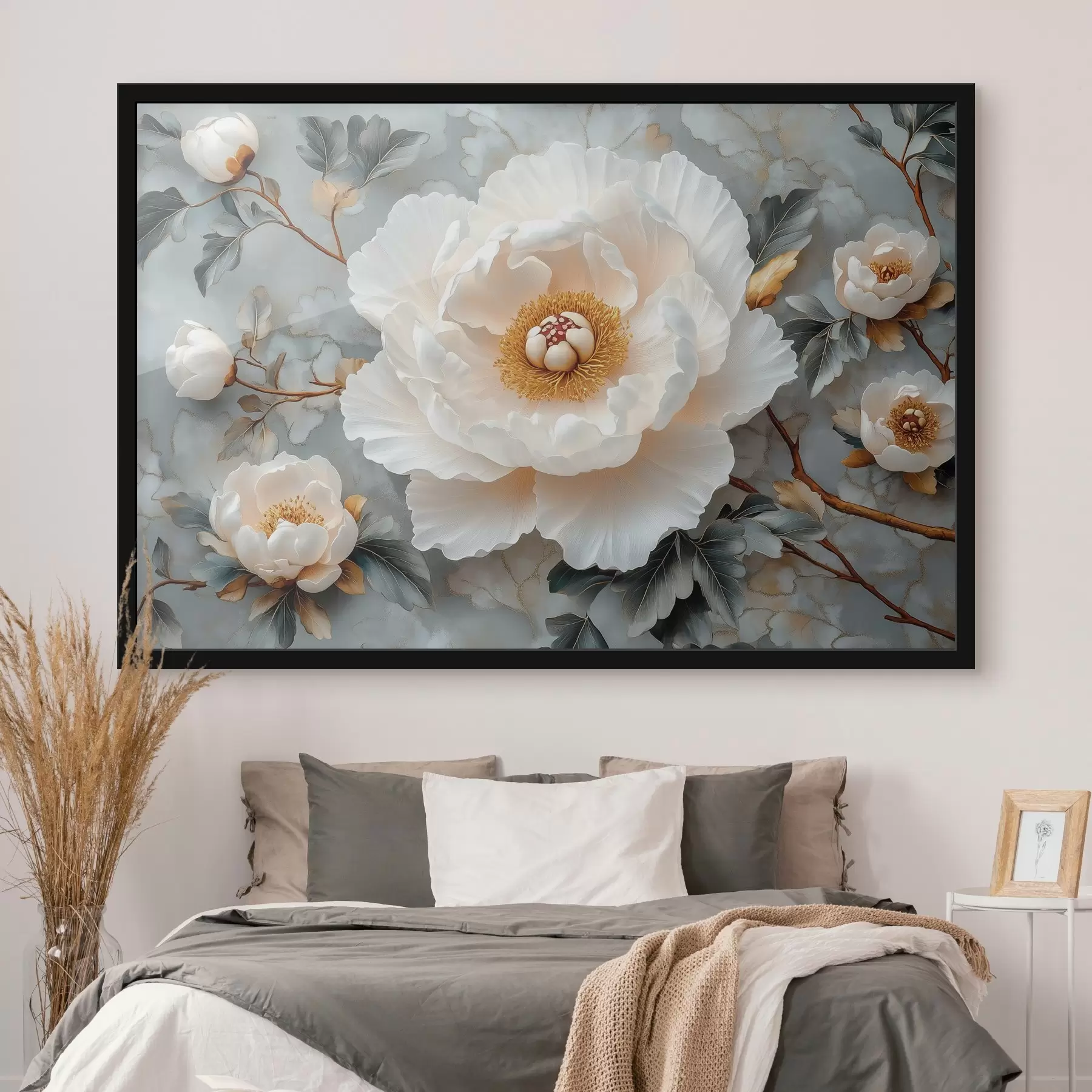 Papier peint Magnifique pivoine sur fond de feuilles et de petites pivoines f43315