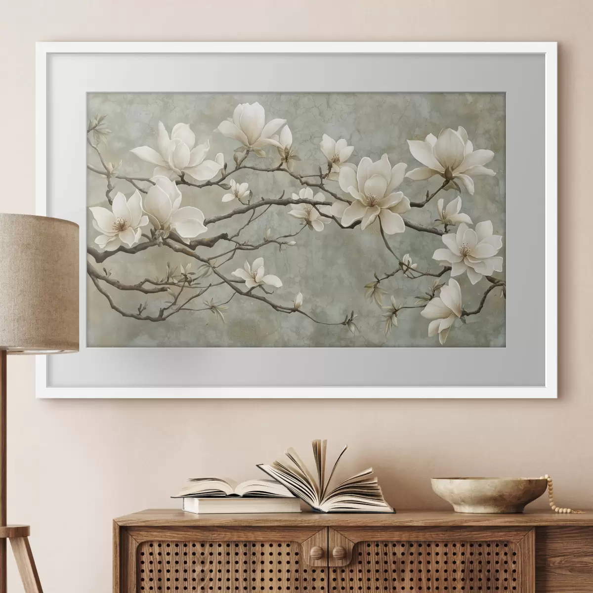 Poster Branche de magnolia sur fond pastel grunge f43322