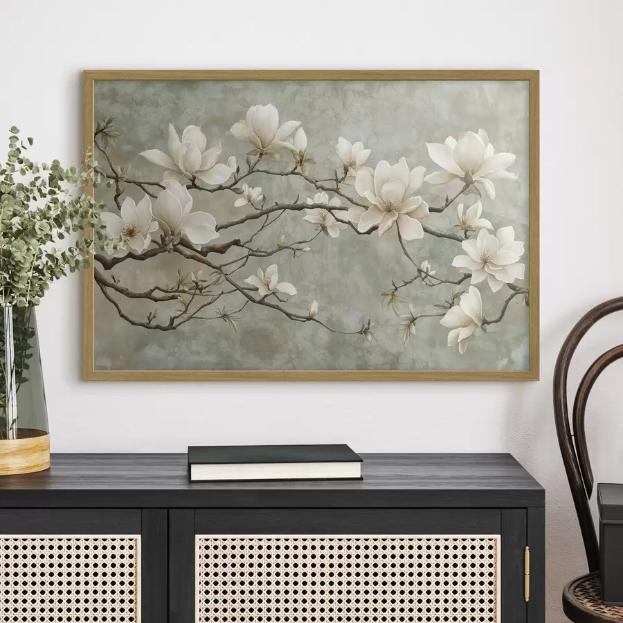 Papier peint Branche de magnolia sur fond pastel grunge f43322