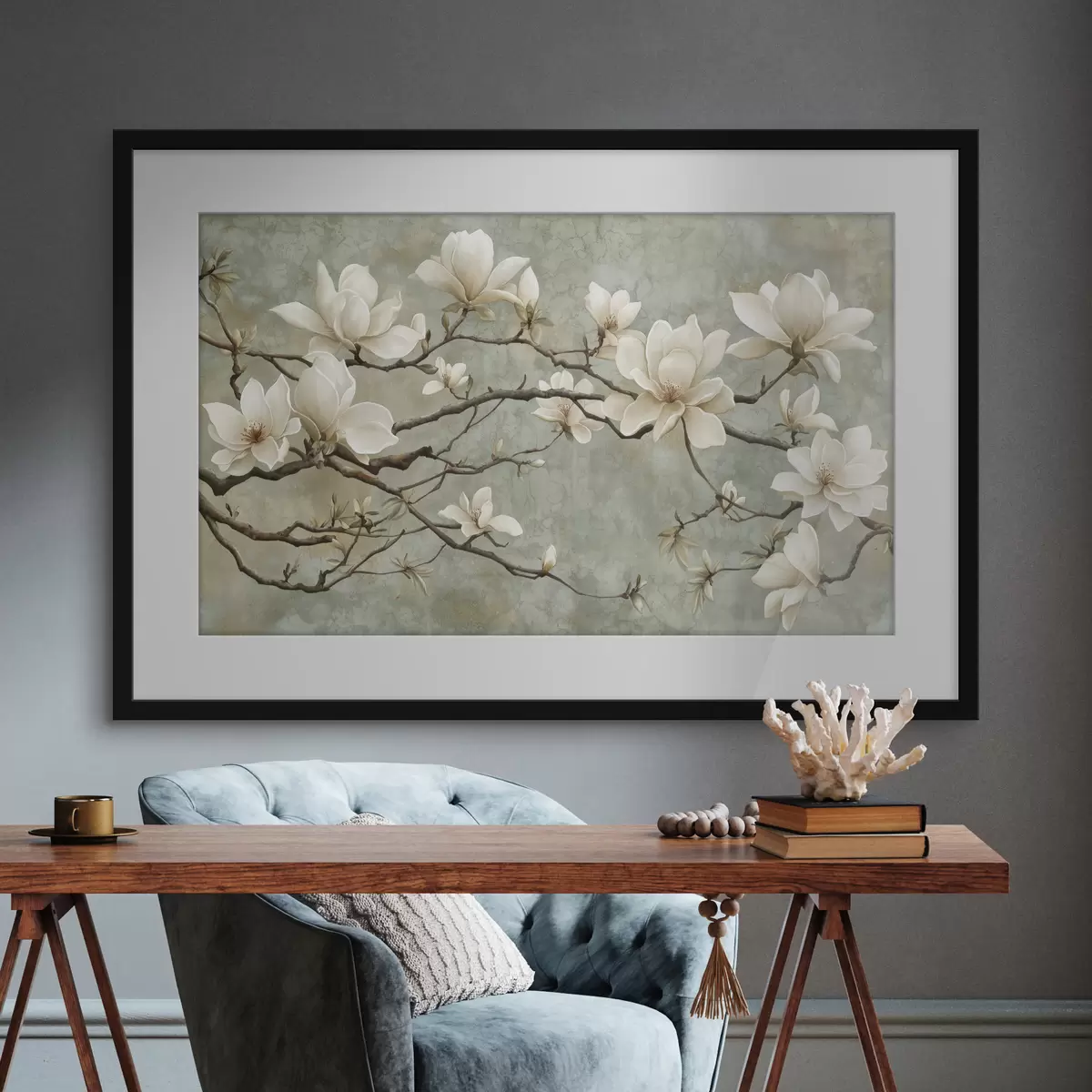 Poster Branche de magnolia sur fond pastel grunge f43322
