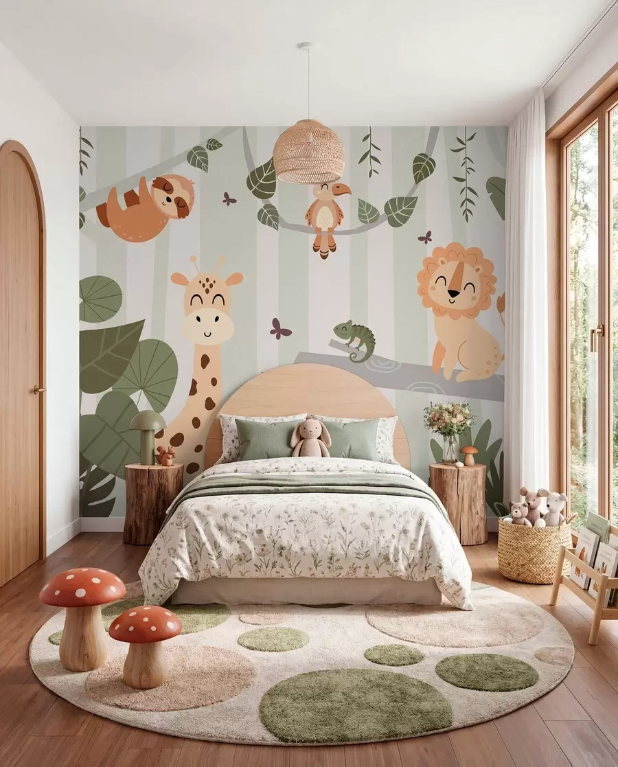 Papier peint Paysage avec animaux tropicaux w03376