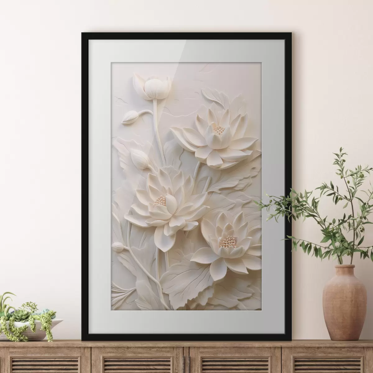 Poster Moulure blanche, imitation, fleurs f43334