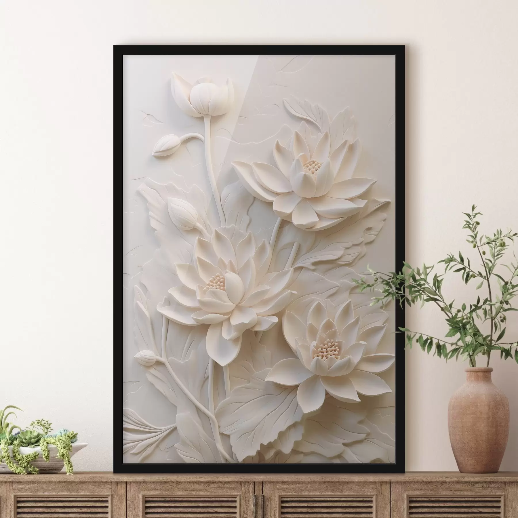 Papier peint Moulure blanche, imitation, fleurs f43334