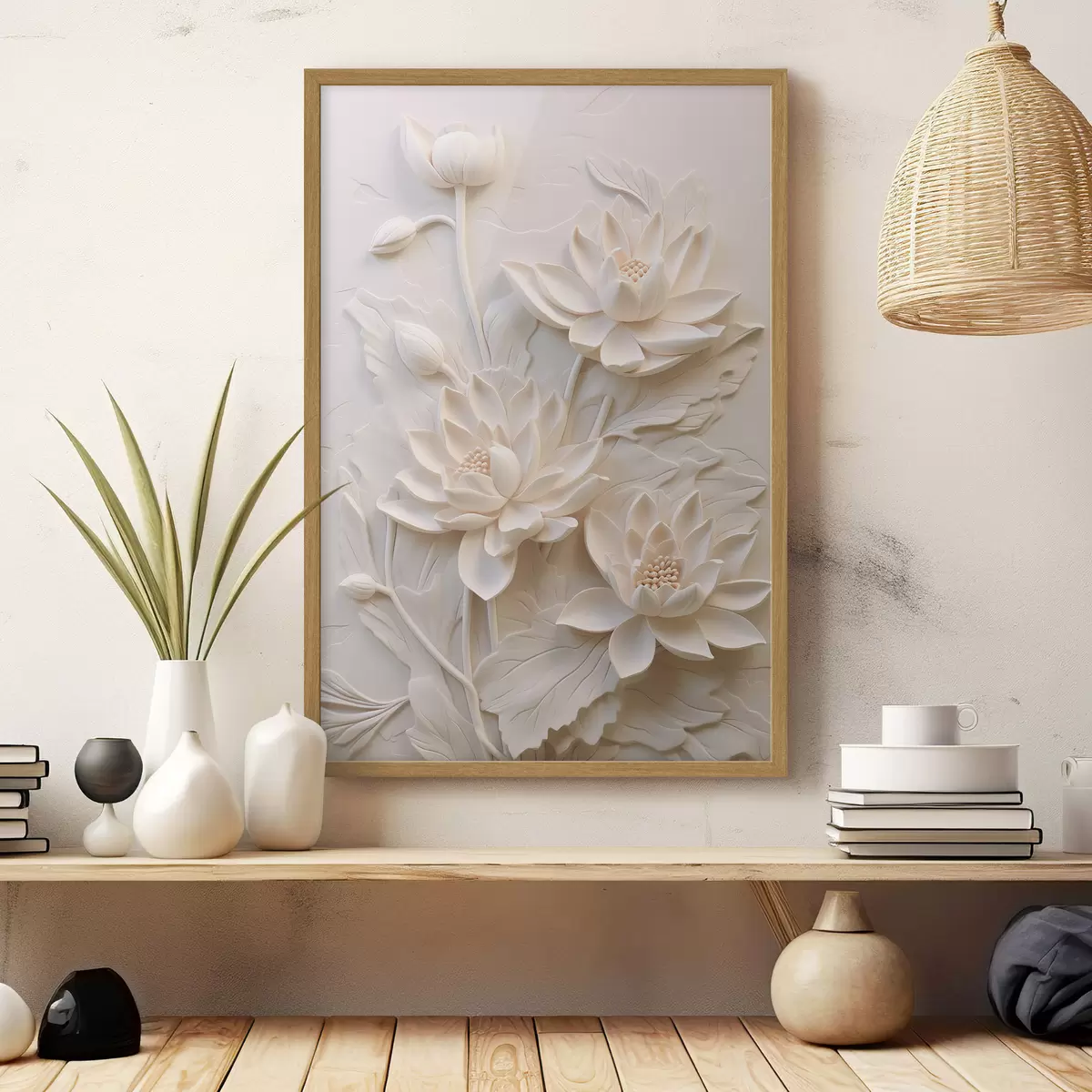 Poster Moulure blanche, imitation, fleurs f43334