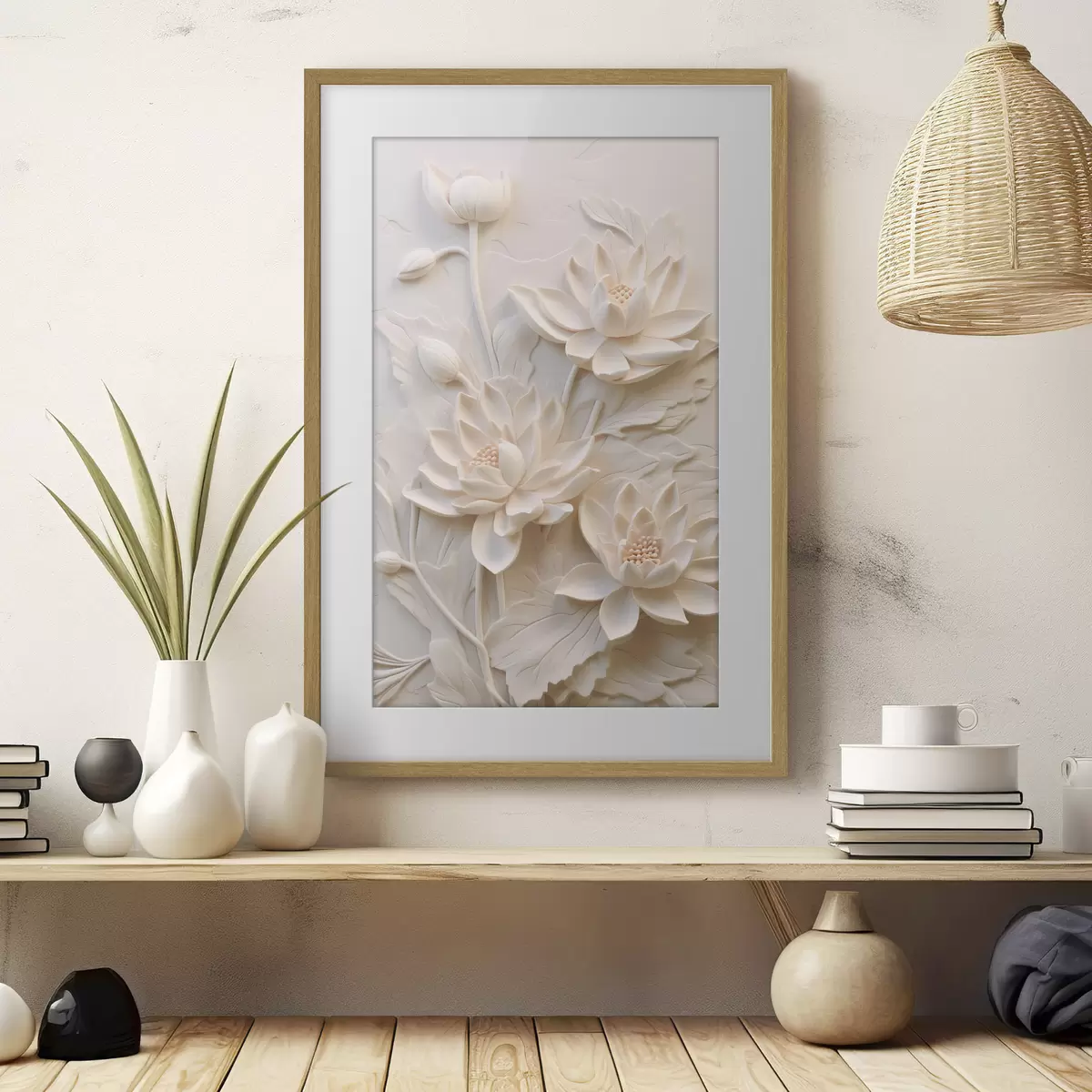 Poster Moulure blanche, imitation, fleurs f43334
