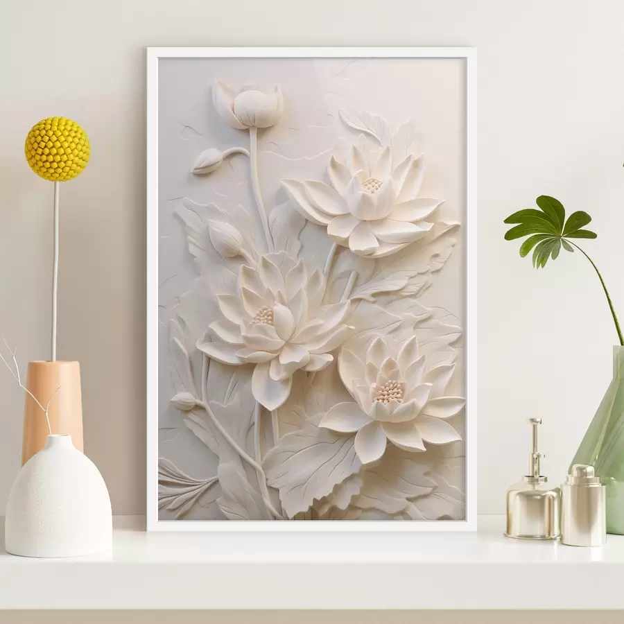 Papier peint Moulure blanche, imitation, fleurs f43334