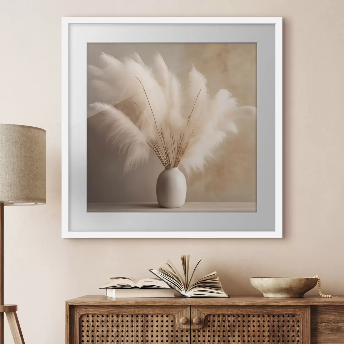 Poster Branches de roseaux touffues dans un vase sur la table f43338