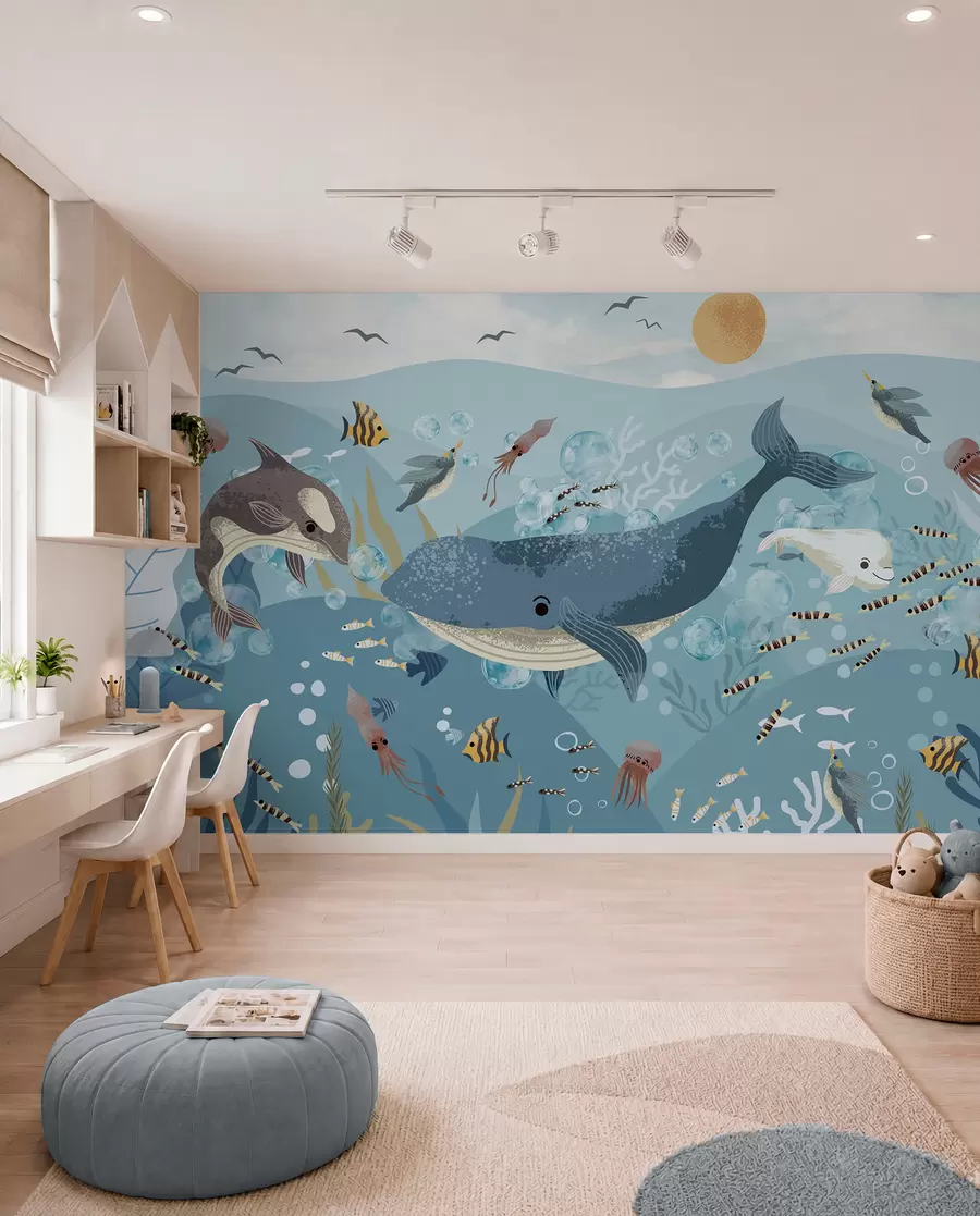 Papier peint Baleine bleue sous les vagues w08921