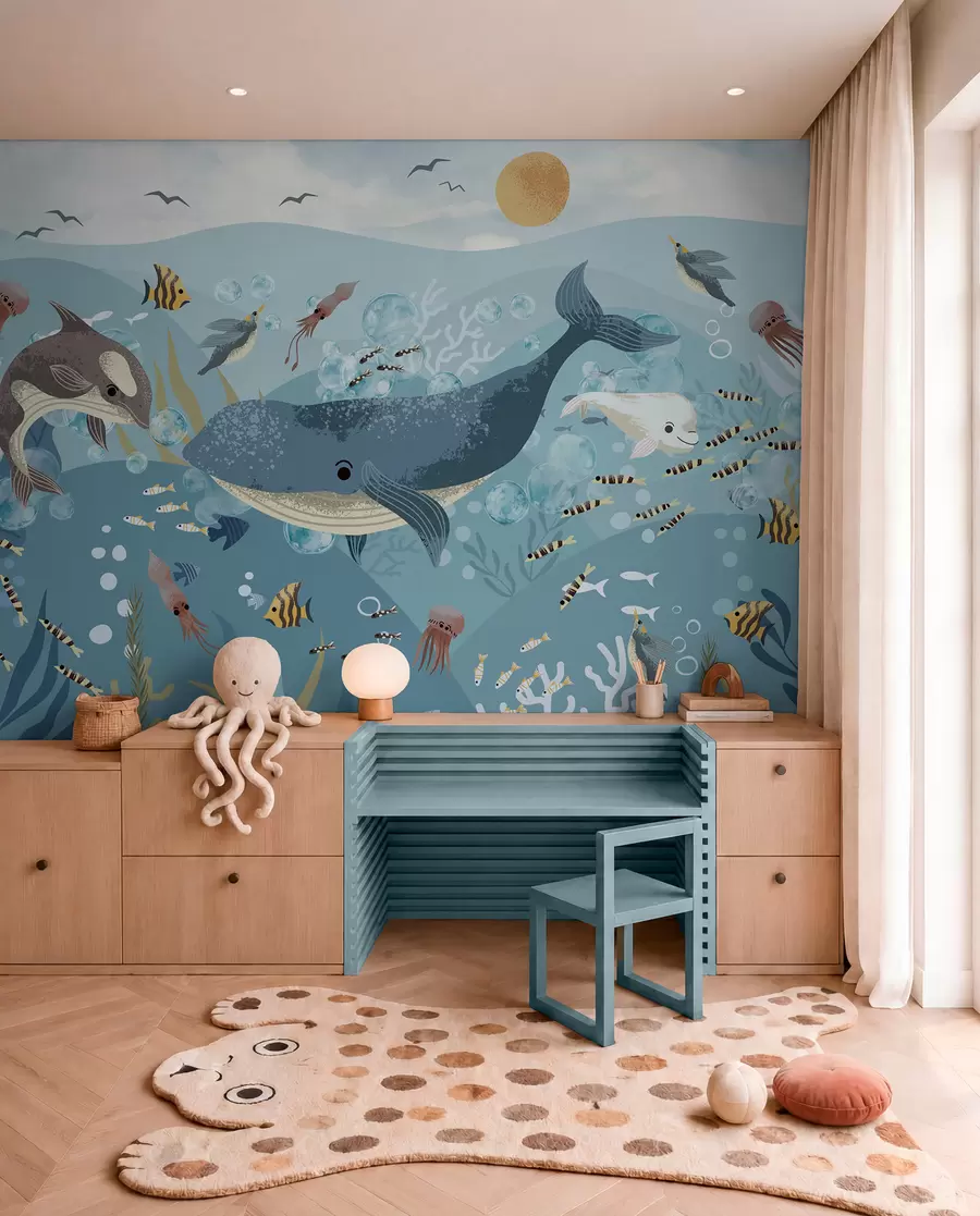 Papier peint Baleine bleue sous les vagues w08921