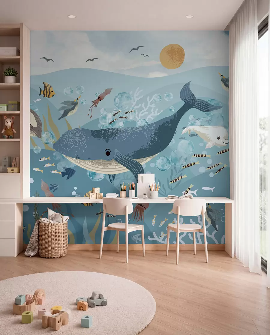 Papier peint Baleine bleue sous les vagues w08921