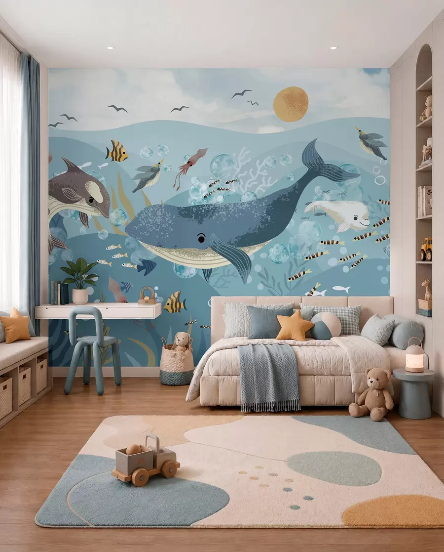 Papier peint Baleine bleue sous les vagues w08921