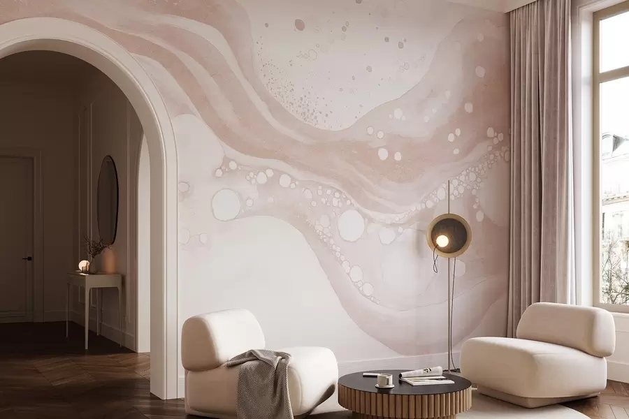 Papier peint Dessin abstrait de style aquarelle, art fluide, couleur beige w03403