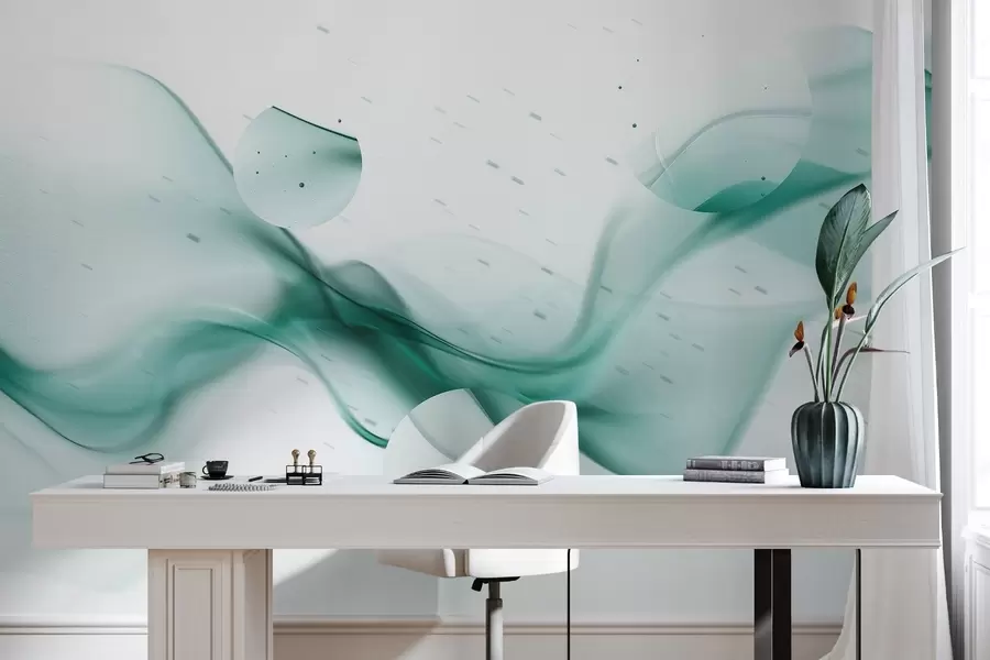 Papier peint Abstraction de vagues géométriques, style flou, dégradé, couleurs aigue-marine w03404v2