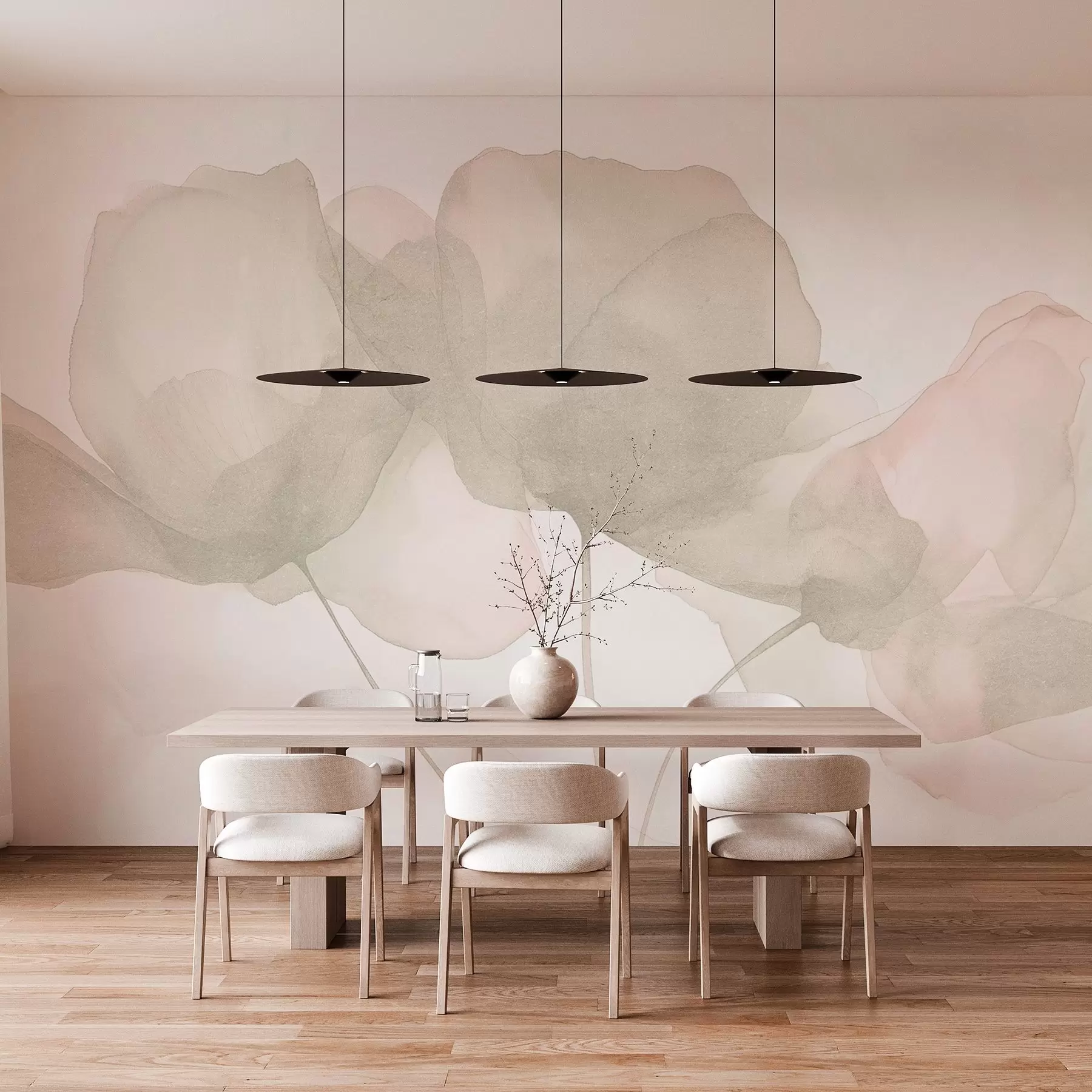 Papier peint Belles fleurs, pastel doux, minimalisme, naturel, rustique, beige et rose w03407v1