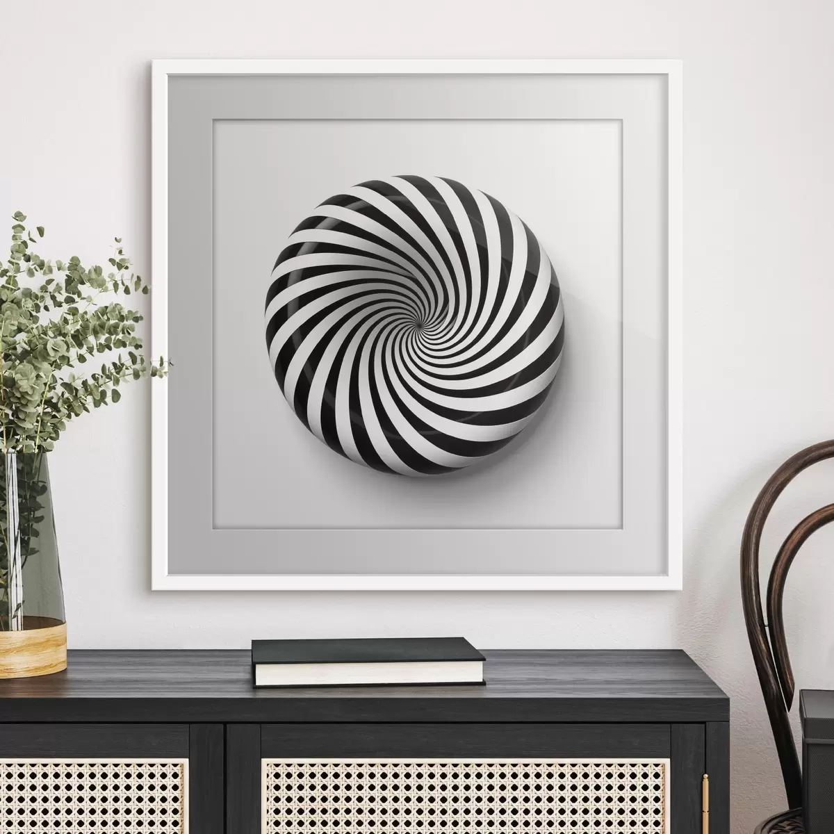 Poster Graphique géométrique tourbillonnant, graphique noir sur fond blanc f43376