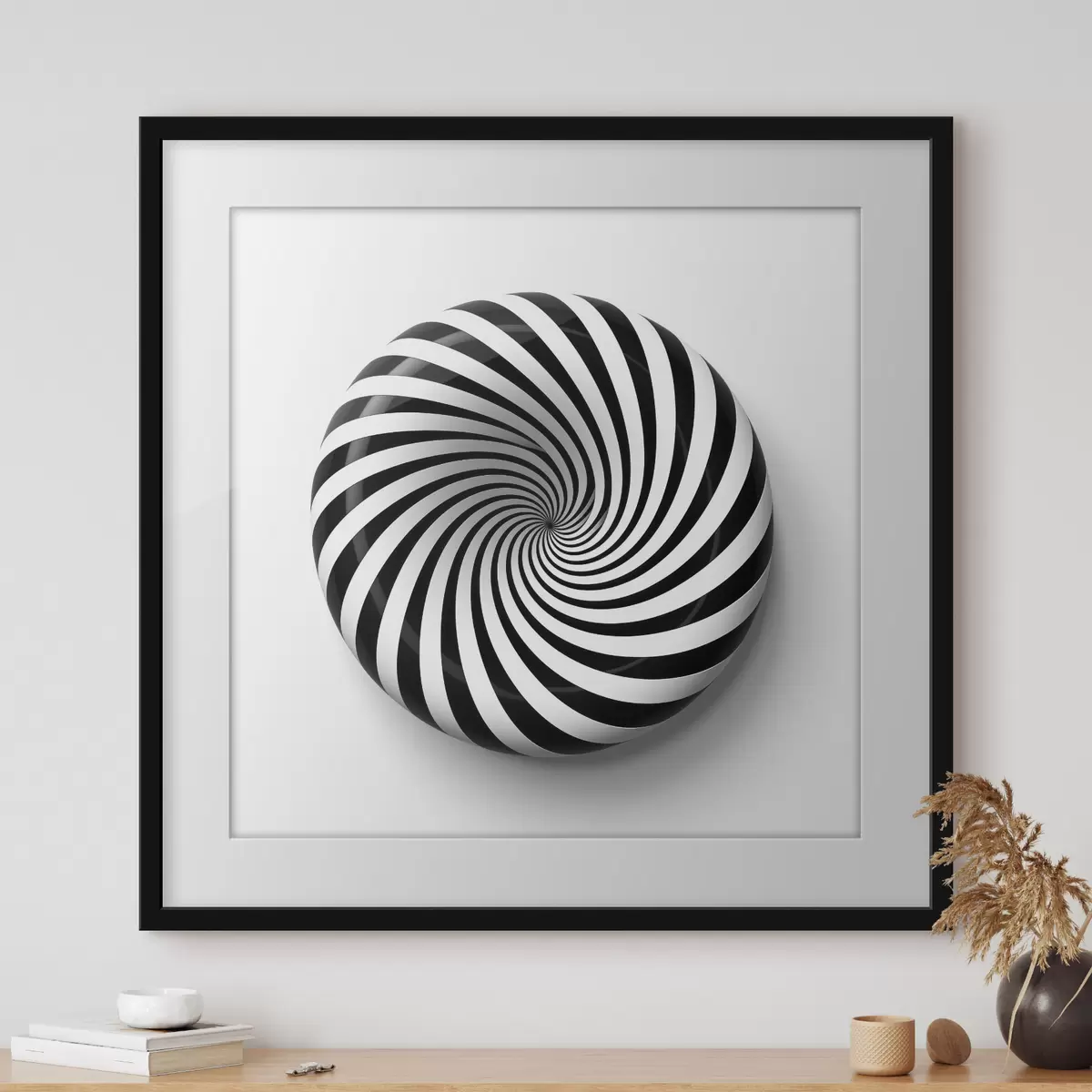 Poster Graphique géométrique tourbillonnant, graphique noir sur fond blanc f43376