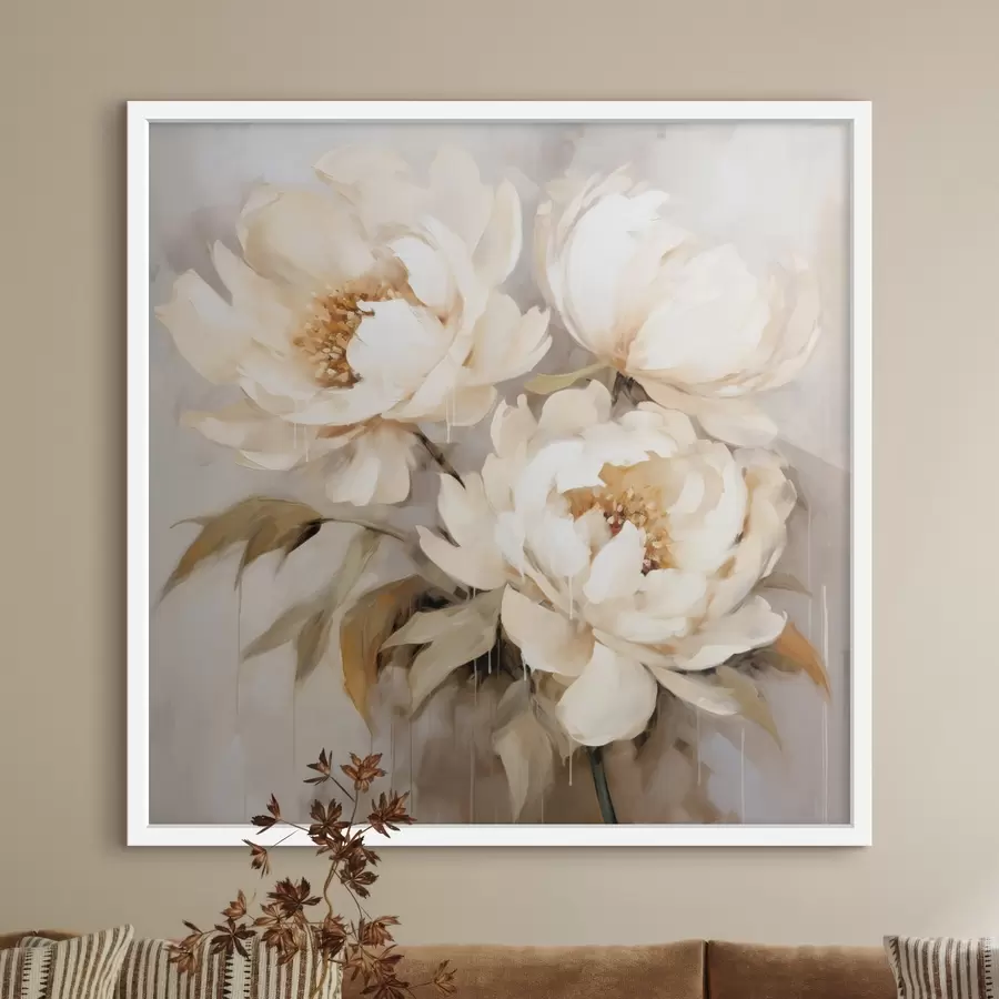 Papier peint Pivoines délicates dans des tons neutres dans un style de peinture abstraite f43387