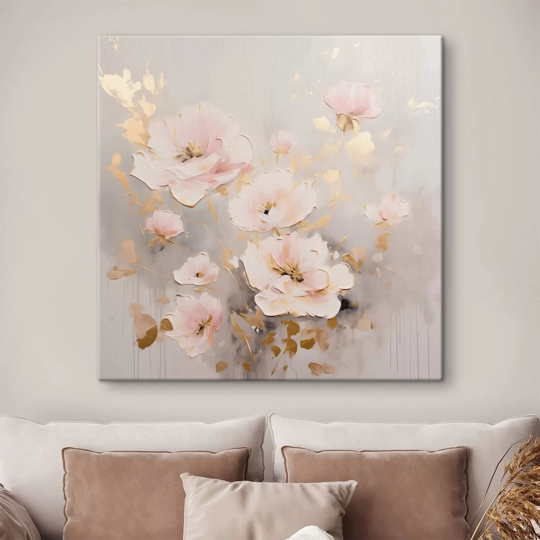 Tableau Fleurs élégantes roses en style peinture s43372