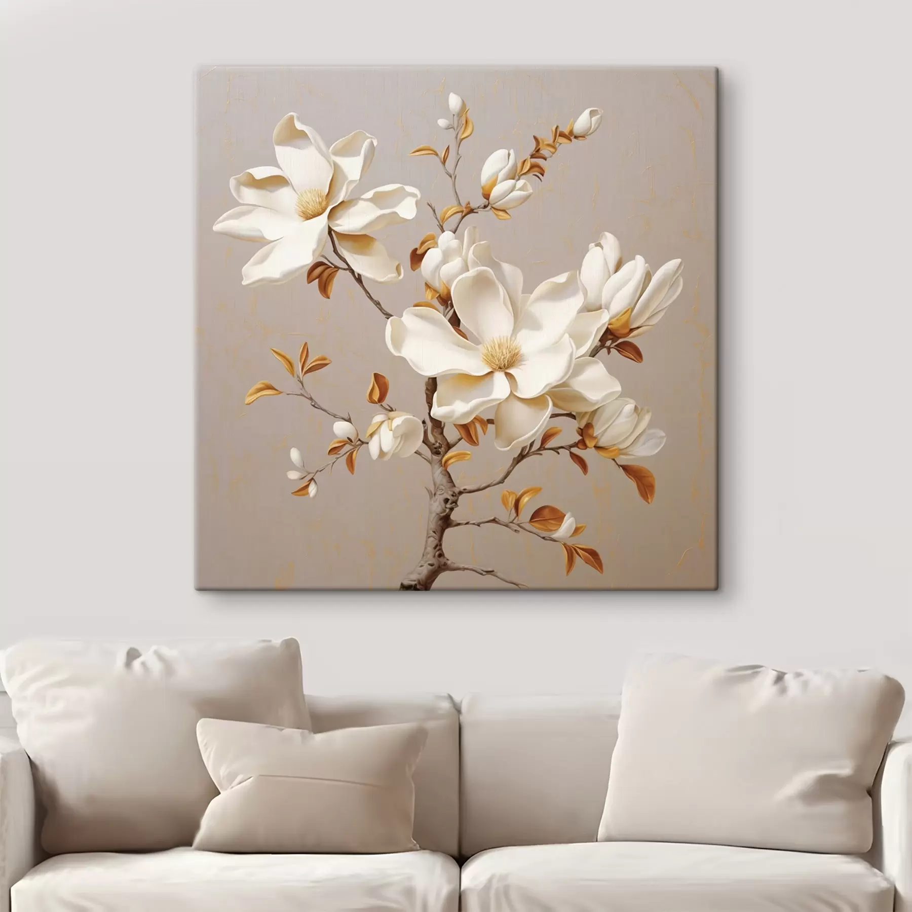 Tableau Branche de magnolia gracieuse dans les tons beiges s43373