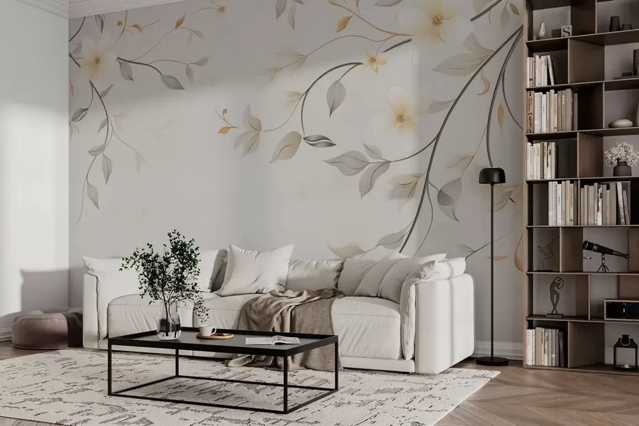 Papier peint Branches pendantes avec fleurs et feuilles w03439