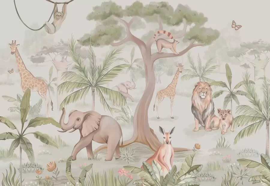 Papier peint Panorama de la jungle avec des animaux w03444