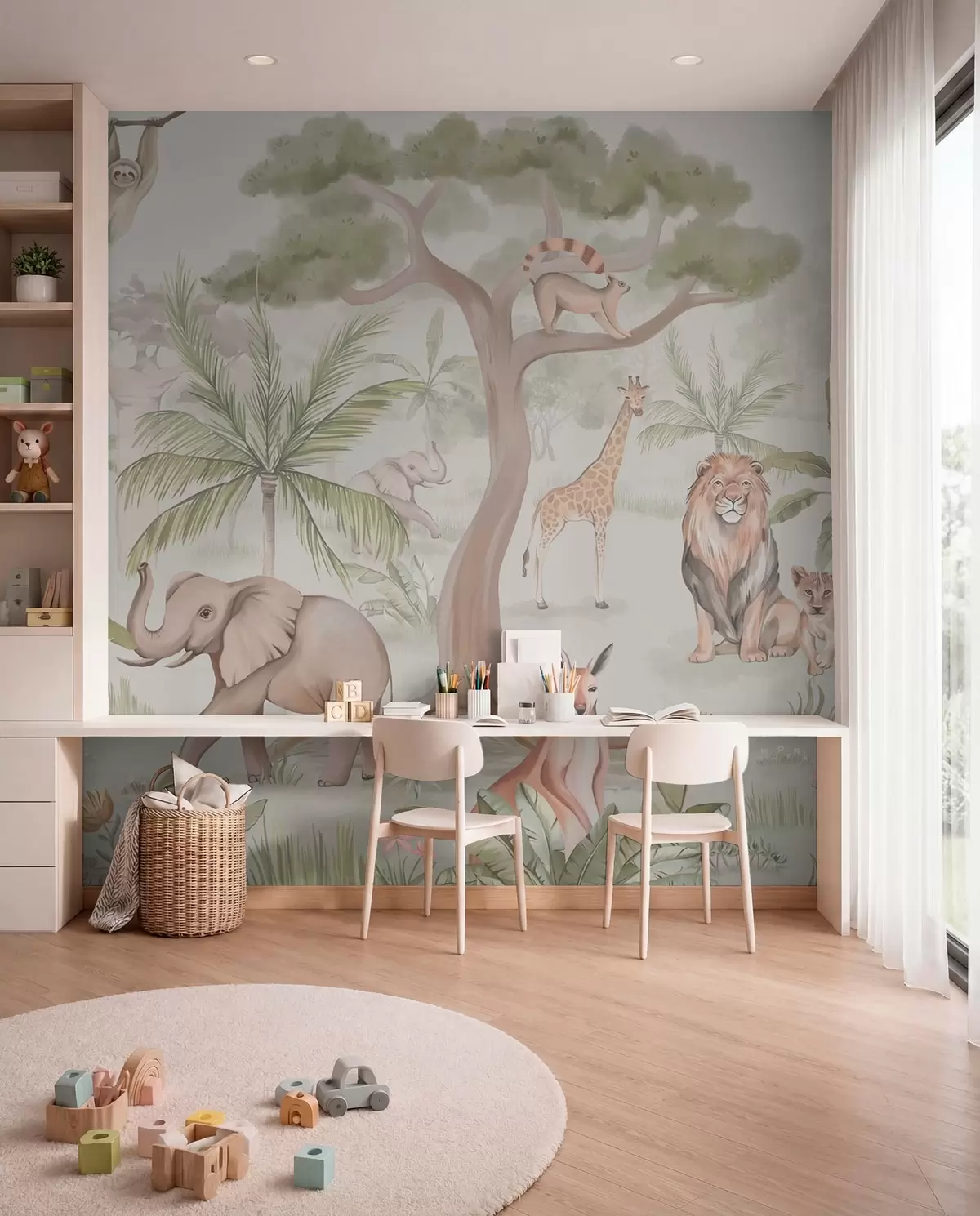Papier peint Panorama de la jungle avec des animaux w03444