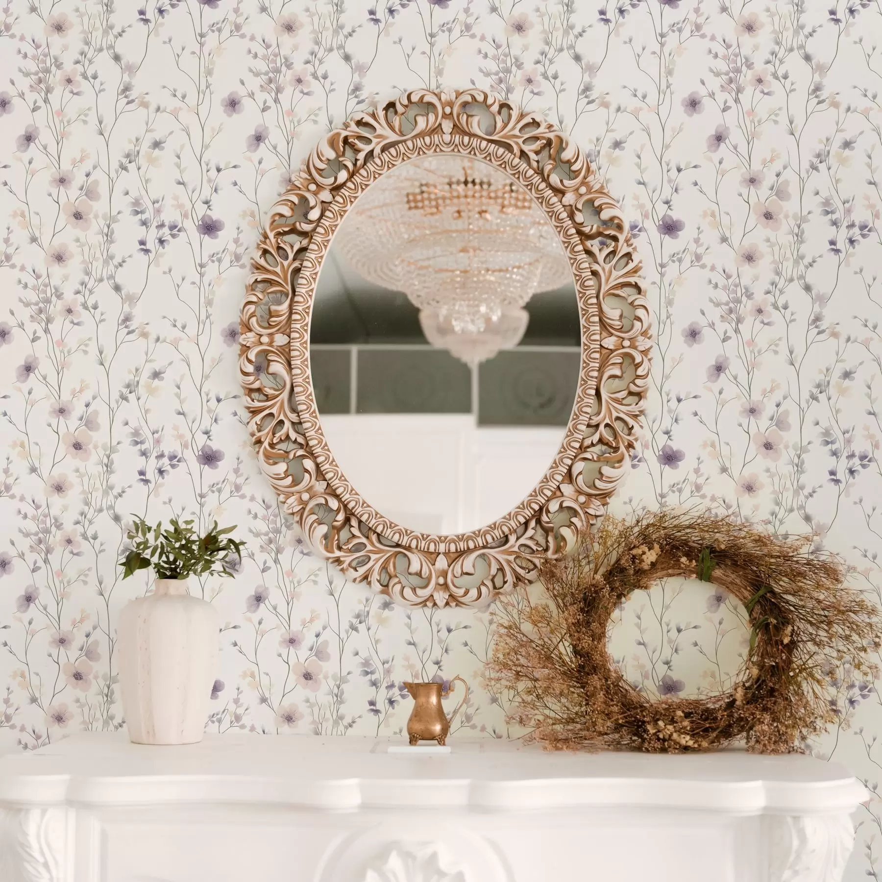 Papier peint Petites fleurs sauvages aux tiges fines sur fond clair a00003