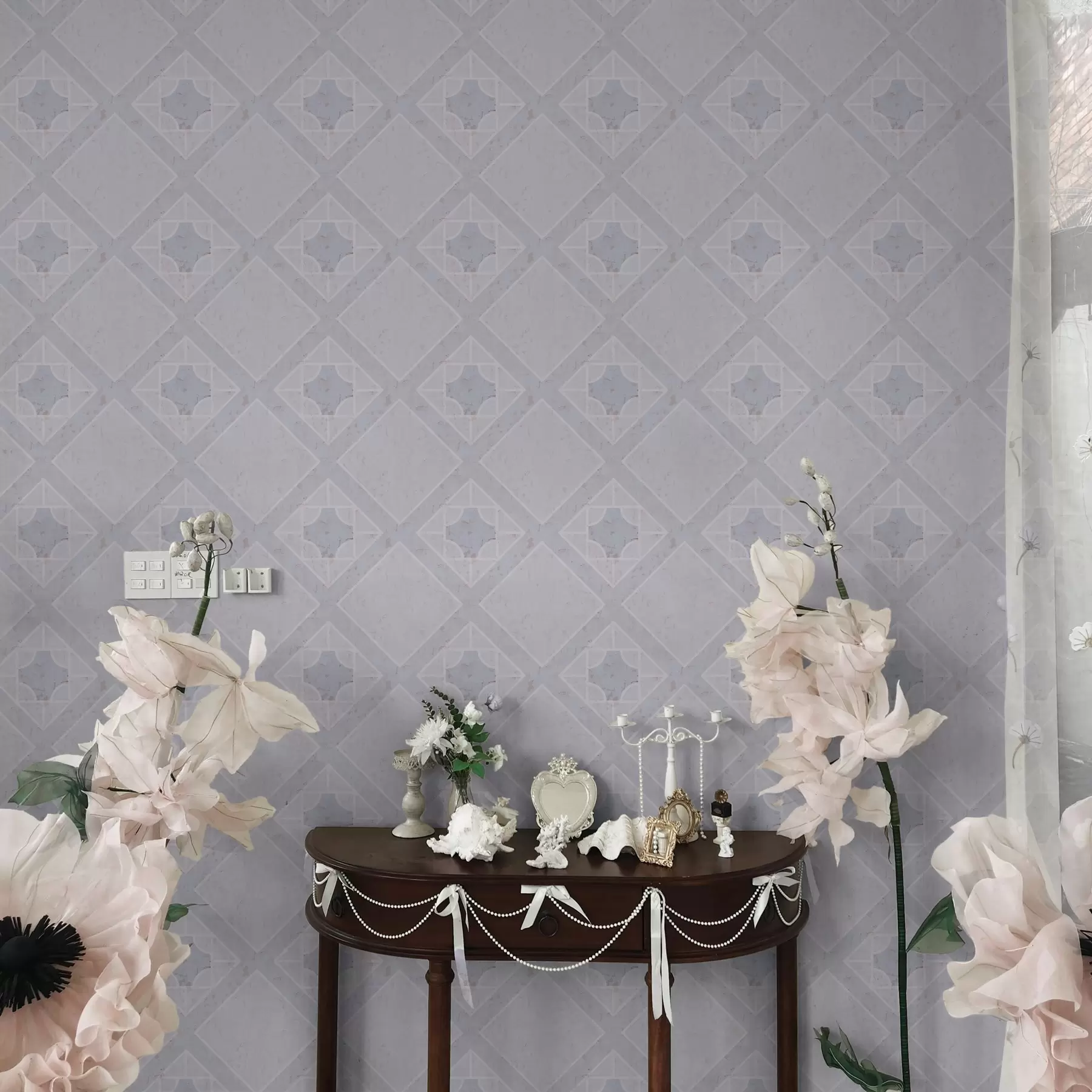 Papier peint Losanges blancs sur fond bleu a00010