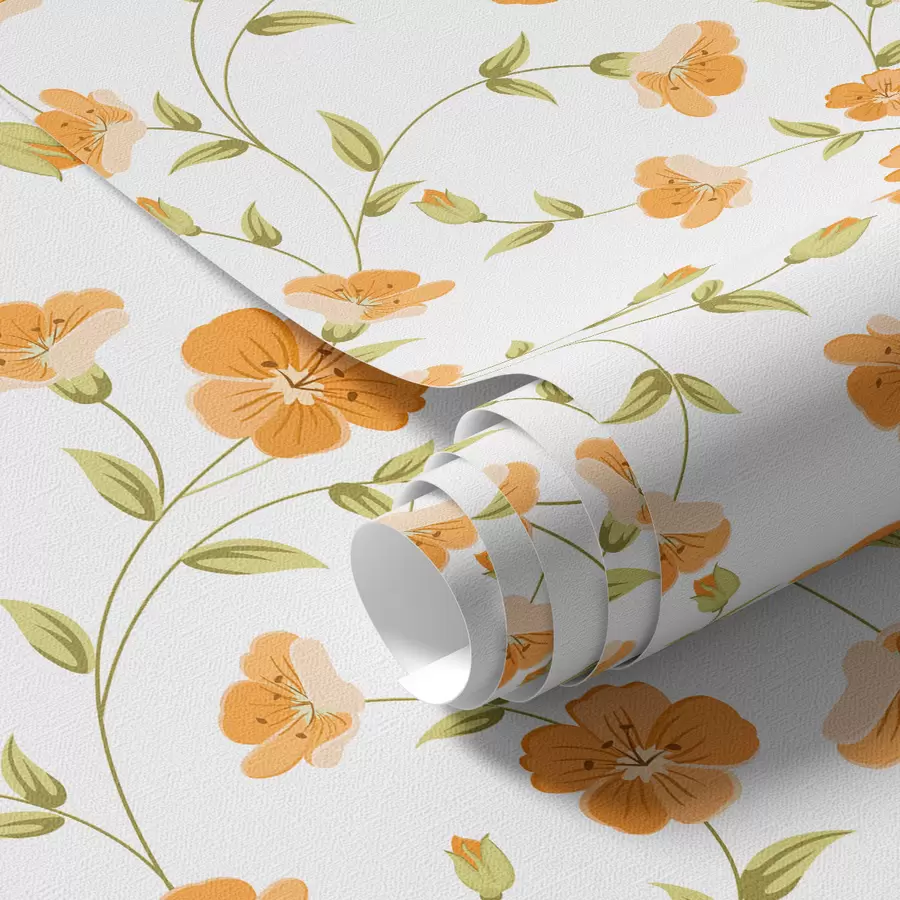 Papier peint Fleurs orange sur fond blanc a00015