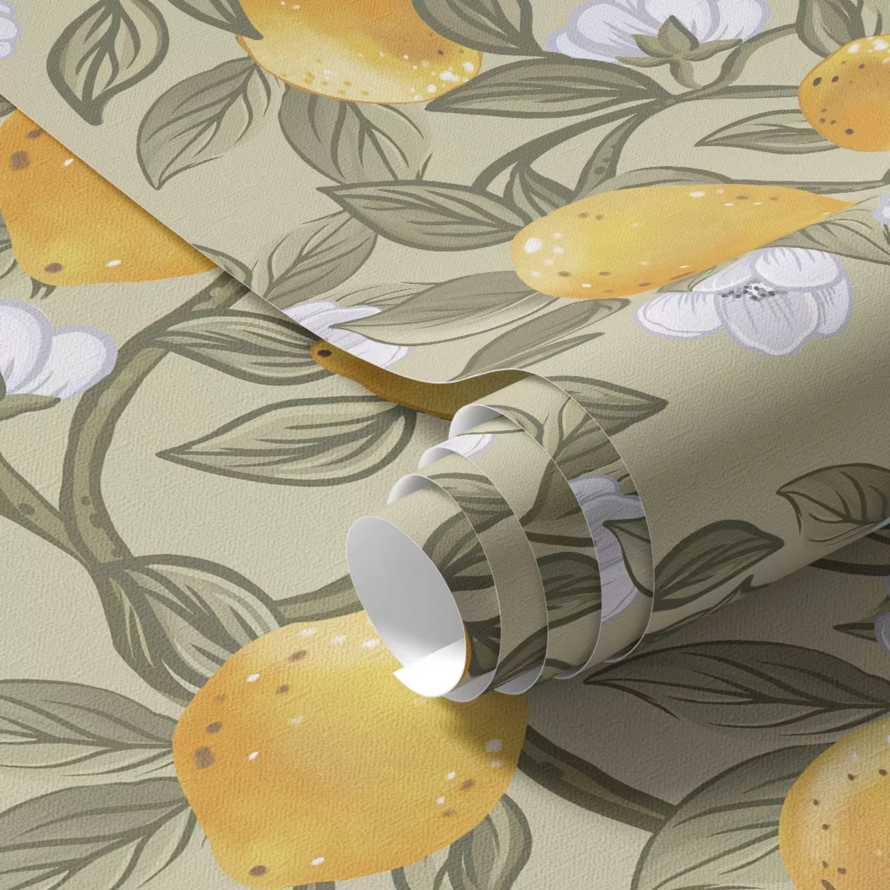 Papier peint Fleurs et citrons jaunes a00023