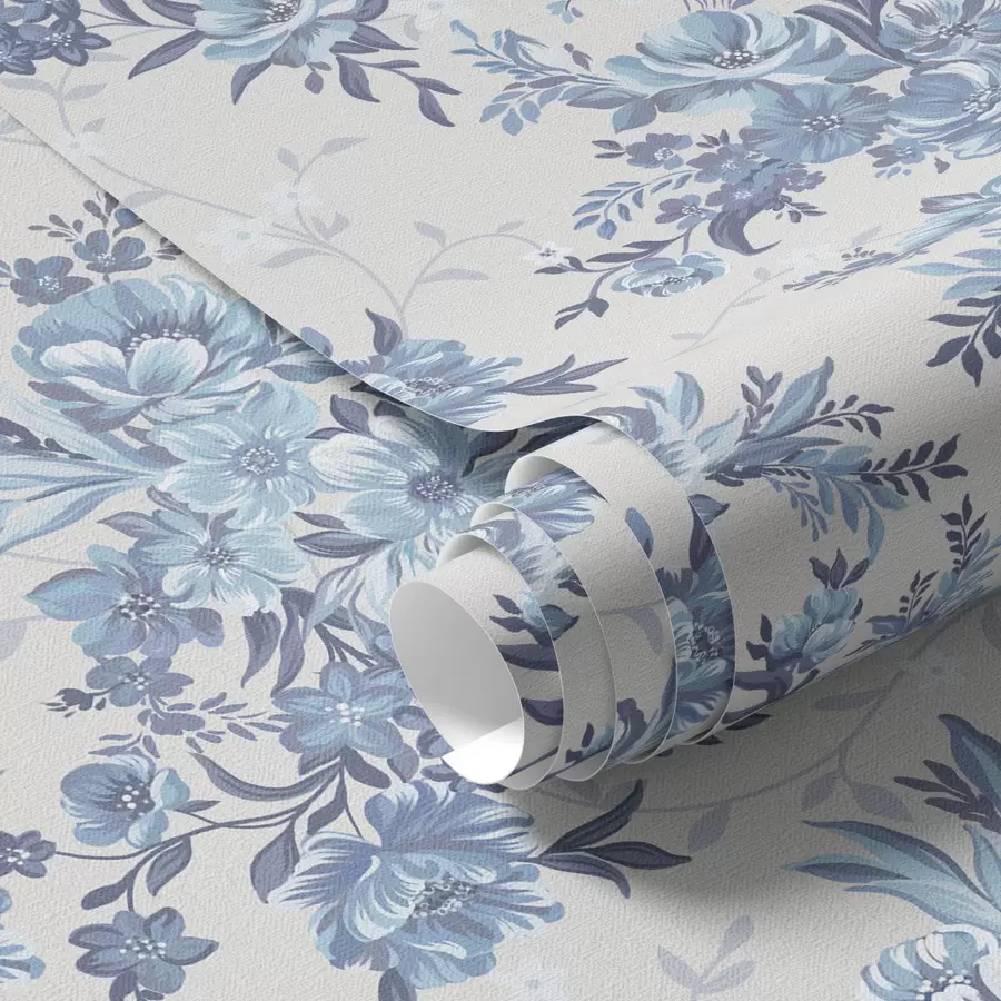 Papier peint Fleurs et feuilles délicates de couleur bleue sur fond clair a00027