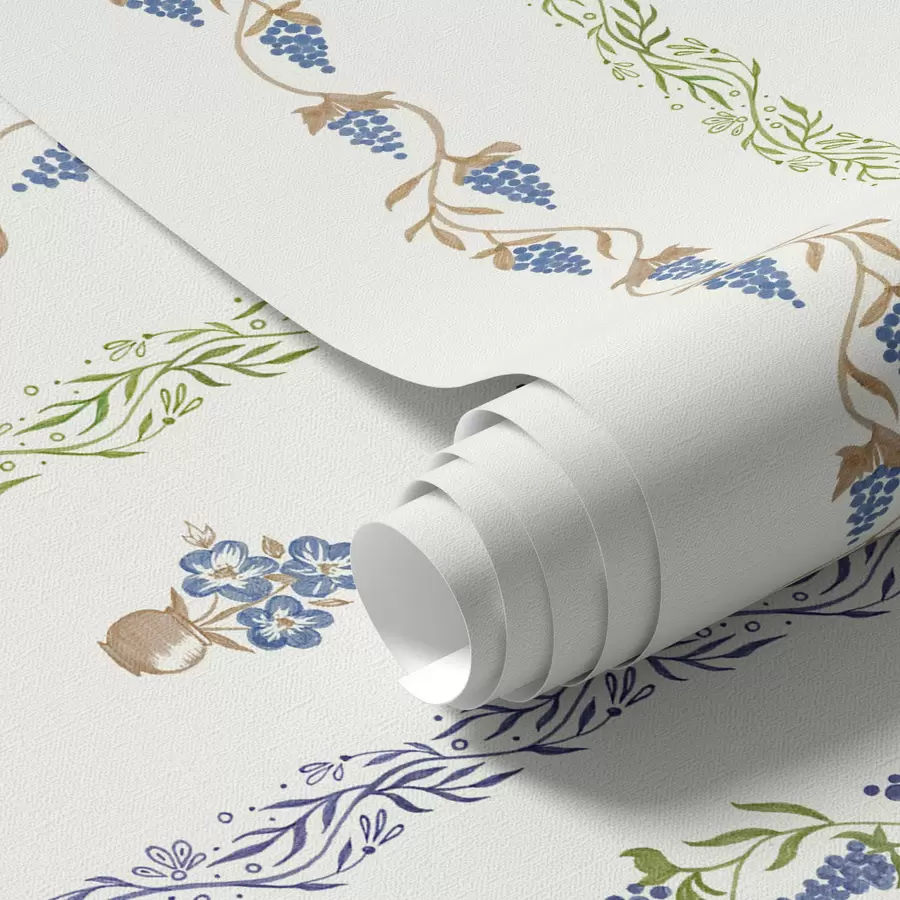 Papier peint Ornement délicat avec des feuilles et des raisins a00032