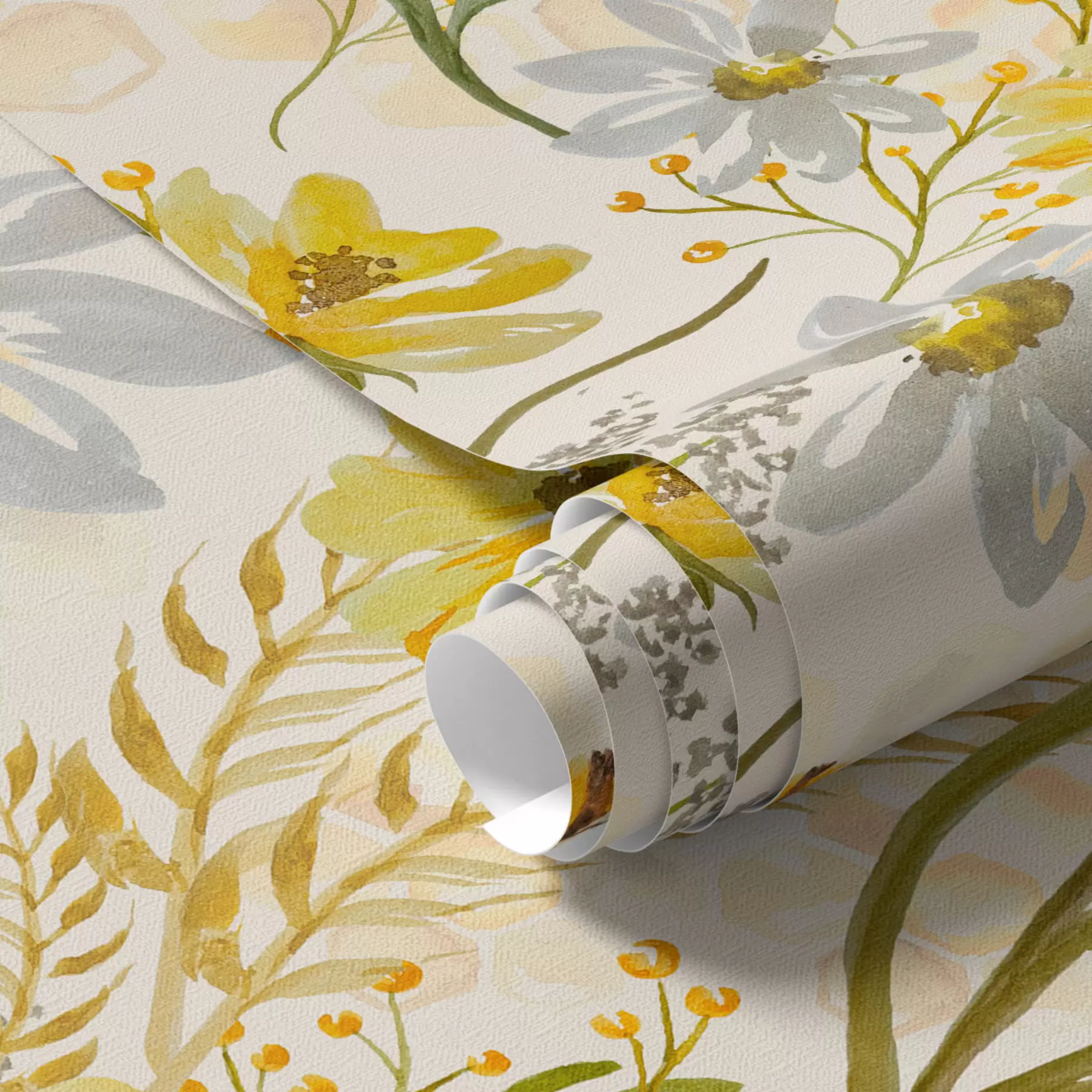 Papier peint Composition florale lumineuse de couleur jaune a00045