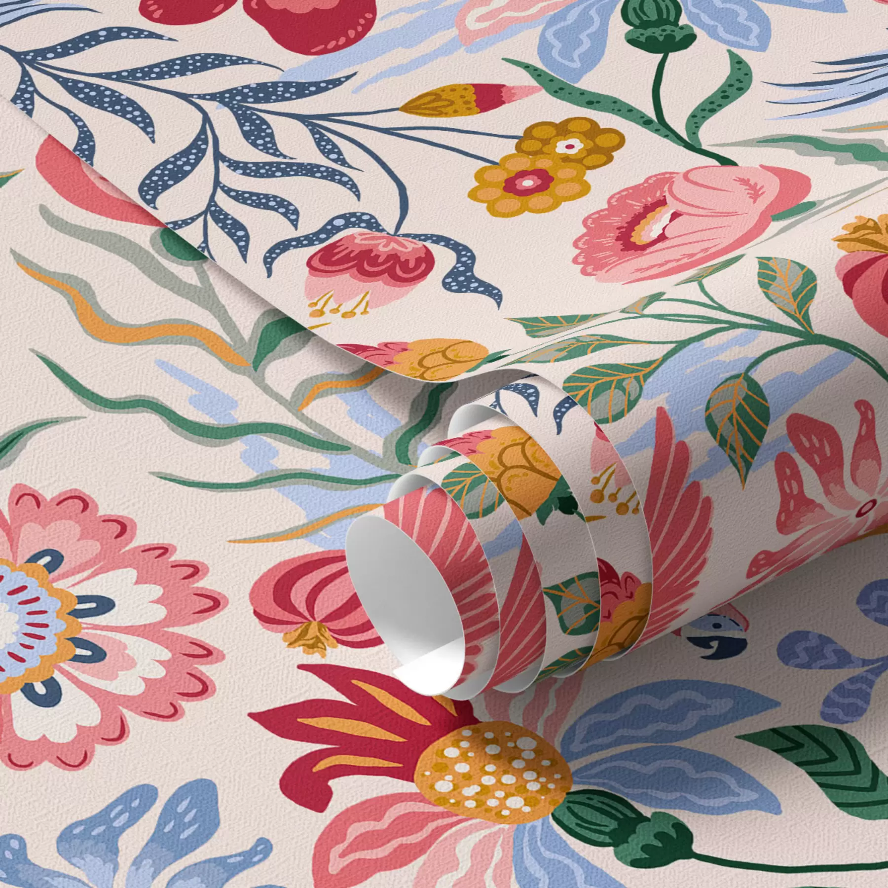 Papier peint Composition de fleurs et de baies lumineuses avec des perroquets a00046