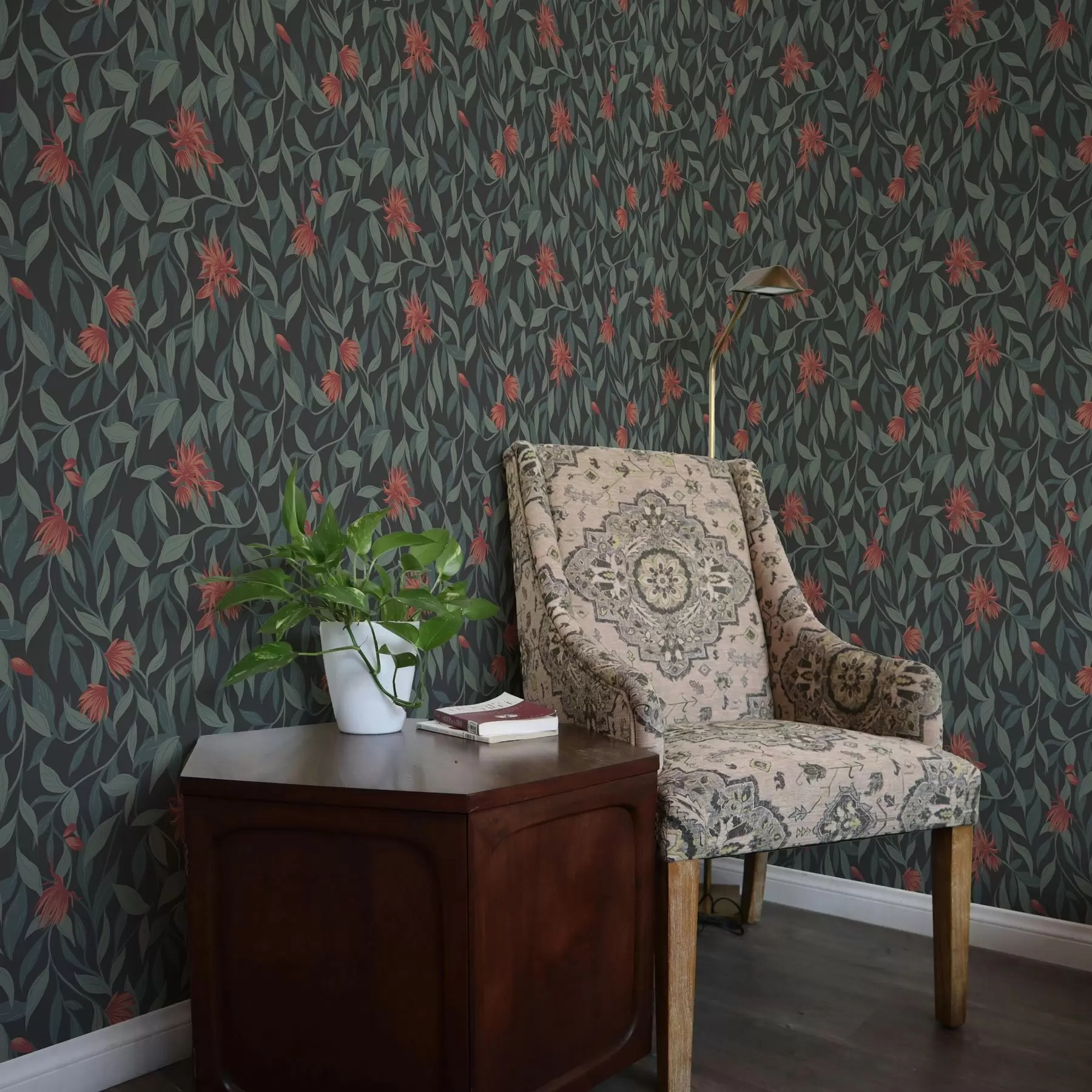 Papier peint Branches pendantes avec des fleurs rouges a00052v1