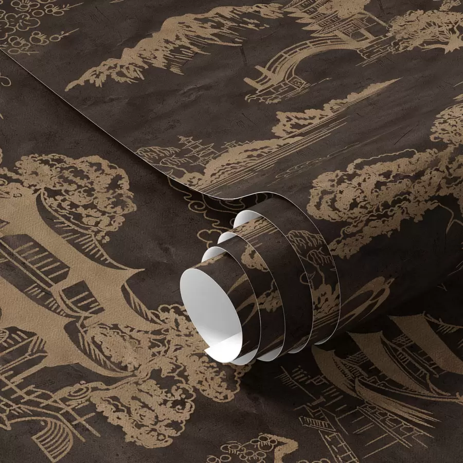 Papier peint Éléments asiatiques en brun a00065