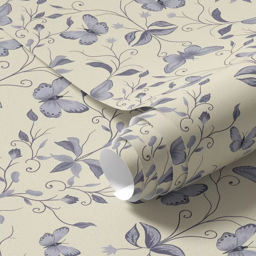 Papier peint Papillons bleus et feuilles a00070