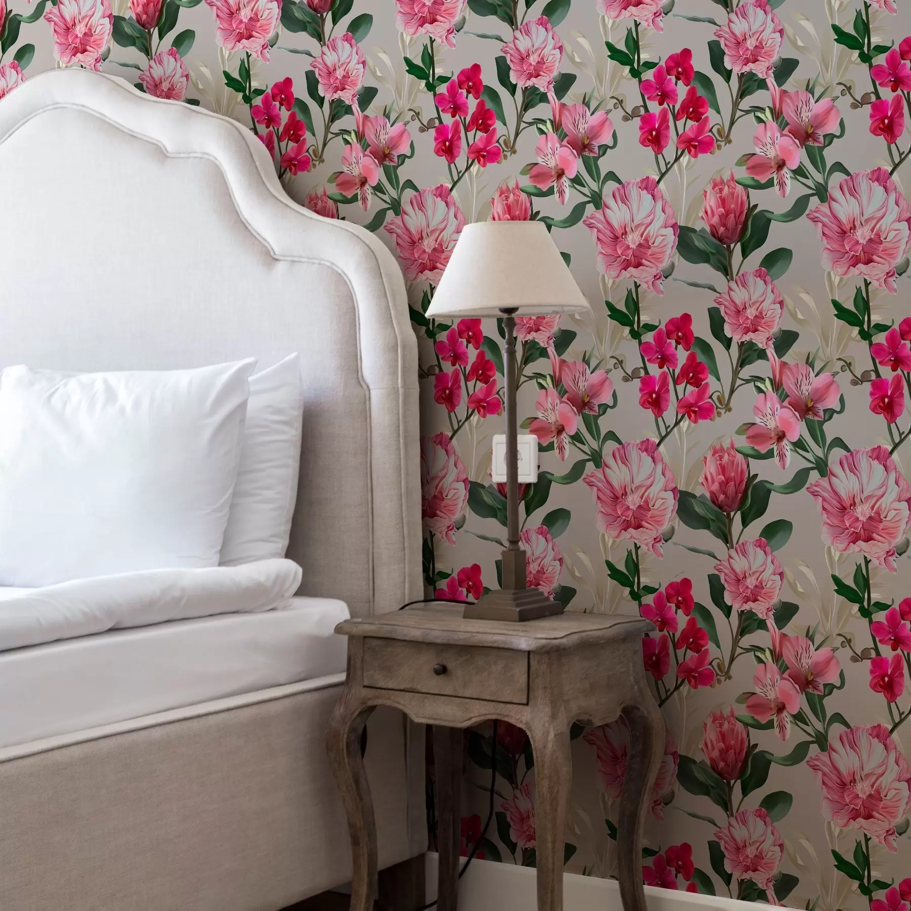 Papier peint Fleurs roses délicates sur fond clair a00094